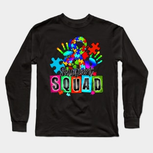 Autism Awareness Month Ribbon Support Squad Womens Kids Long Sleeve T-Shirt